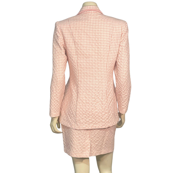 Vtg 90's Moda Int'l Sz 10 2 Pc Suit Blazer & Mini Skirt Pink Houndstooth Tweed - Picture 4 of 13